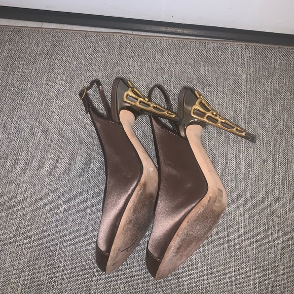 Giuseppe Zanotti Viv 100 Ritter Silk Caged Geometrical Gold Heels Size 39/5 - Picture 10 of 15